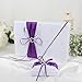 OurWarm 5pcs Wedding Guest Book Set Double Heart Rhinestone Bowknot Ribbon for Rustic Wedding Decorations, Guest Book + Pen set + Flower Basket + Ring Bearer Pillow + Garter White Cover