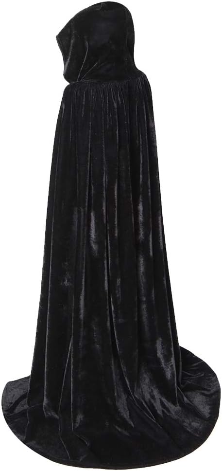 yolsunWitch Black Cloak with Hood for Women Adult Velvet Cloak with Hood for Halloween Cosplay