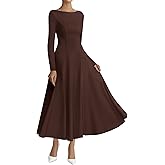 BTFBM Spring Dresses for Women 2026 Trendy Boat Neck Long Sleeve A Line Flowy Knit Loose Casual Elegant Party Maxi Dress