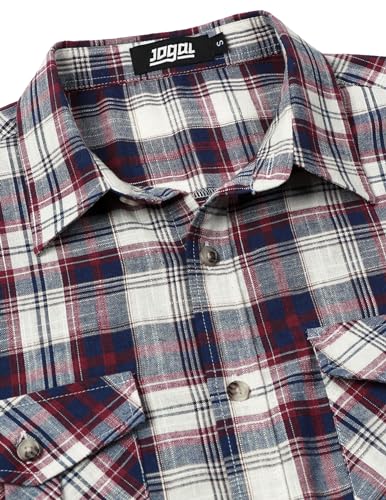 JOGAL MENS WESTERN COWBOY PLAID LINEN SHIRTS CASUAL BUTTON DOWN SHORT SLEEVE LIGHTWEIGHT REGULAR FIT SHIRTS RED MEDIUM