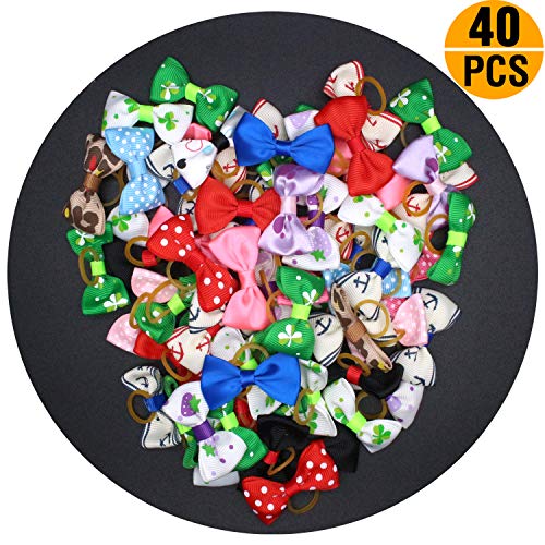 image for YOY 40 Pcs Adorable Grosgrain Ribbon Pet Dog Hair Bows with Elastics T