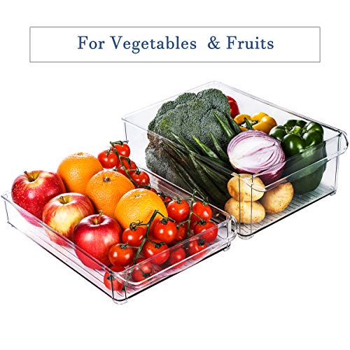 E-Gtong 5 Pack Fridge and Freezer Bins with Handles,Plastic Refrigerator Storage Organizer Bins BPA-Free Stackable Food Storage Containers for Fridge, Freezer, Pantry and Kitchen Clear