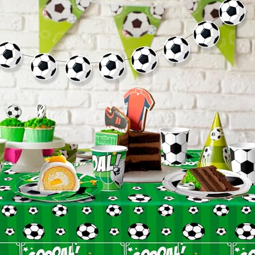 Football Party Supplies, 24 Guests Tableware for Birthday Football Parties – Football Party Plates Napkins Table Cloth Flag etc Birthday Decorations Football Theme