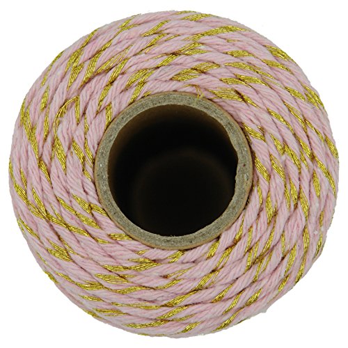 Charmkey Holiday Bakers Twine Spool Cotton Mini Yarn 100yd 12 Ply Divine Strong String for DIY Crafts Gift Wrapping Packing Christmas Decoration, 2mm, 1 Cone, 2.89 Ounce (Striped Pink Golden) - Thumbnail 2