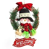TINKSKY Christmas Wreath for Front Door Hang Garland with Santa Claus Snowman Ornaments Natural Rattan Wreath Holiday Door Hanger Wall Car Decoration 30cm