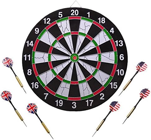 JzNove Double Sided Flocking Dartboard with 6 Metal Darts - Perfect for family Party