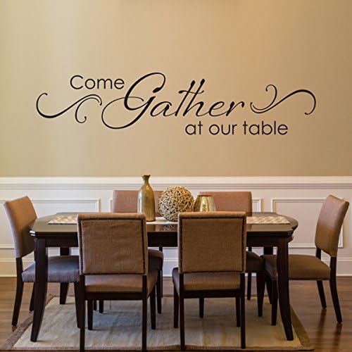 Come Gather at our Table Decal with Scroll design - Dining Room Wall Art - Kitchen Quote Wall Sticker - Dining Room Decor (DE0109)