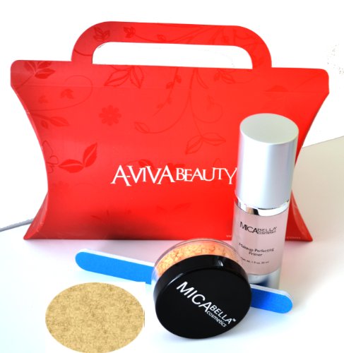 Mica Beauty Mineral Foundation Mf-1 Porcelain+ Travel Size Foundation + Perfecting Primer + A-viva Eco Nail File + Red Box