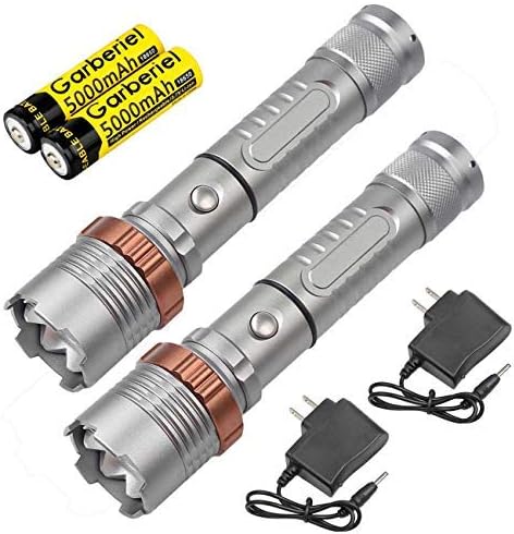 Garberiel 2 Pack Flashlight Set, 4000 Lumens 5 Modes T6 LED Flashlight Waterproof Adjsutable Focus Flashlight Torch Light for Camping Fishing (Battery Include)