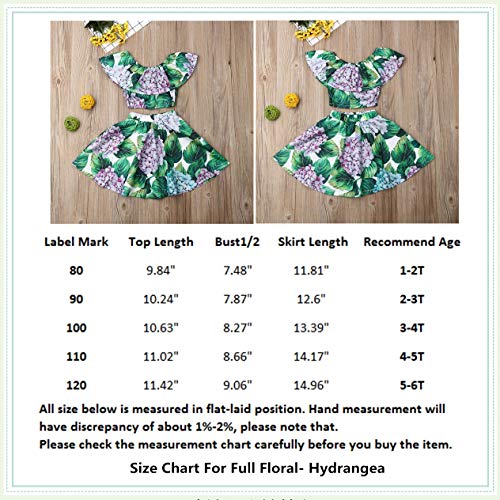 Toddler Baby Girls Ruffle Strap Top+Boho Floral Skirt Summer Outfit Clothes Two Piece Set (Full Floral-Hydrangea, 2-3T) - Thumbnail 7