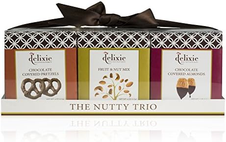 Delixie The Nutty Trio Gift Set Feat: Chocolate Almonds, Chocolate Pretzels and Nut Mix (Almonds, Dried Papaya, Dried Cranberries, Sunflower Seeds)