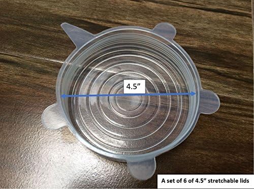 Mittelain Silicone Stretch Lids, 4.5" (11.5cm) in Diameter - 6 pack