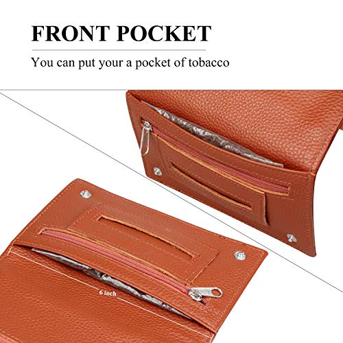 Kosibate Premium Genuine Leather Hookah Cigarette Tobacco Pouch Case W/Rolling Tip Paper Holder Slot Christmas Xmas Gift (Brown)