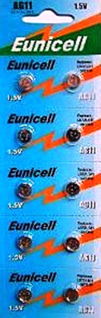5 x Eunicell AG11 Alkaline button cell batteries - G11 LR58 LR58SW LR721 LR721SW SR721W 361 362 type (5)