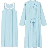 Latuza Women's Sleeveless Cotton Nightgown with Matching Long Robe Set