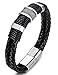 Besteel Punk Rock Charms Braided Leather Bracelet for Men Stainless Steel Clasp Wrist Bracelet 7.5-9.1 inches