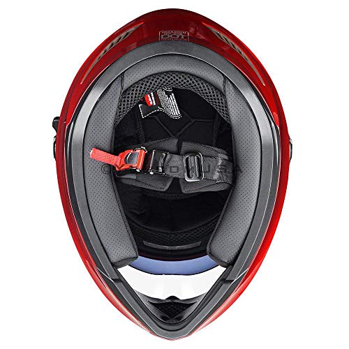 LeeMas Inc DOT Approved Motorcycle Full Face Helmet Double Visors ABS Air Vent Lightweight Motorbike Touring Sports (Size M, RED) - Thumbnail 4