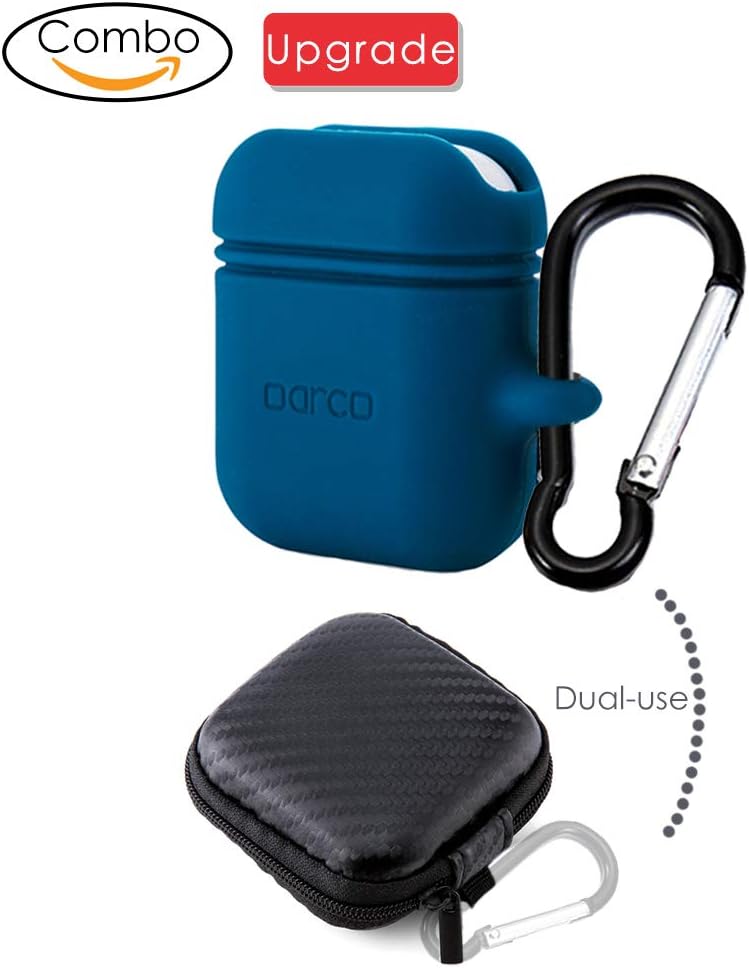 Oarco 1x Premium Quality Sport Shock Resistant Silicone Case for Apple AirPods+1x Strap with Magnetic Adsorption+1x Shockproof Carring EVA Case with Carabiner, Airpods Skin Cover Protective, Blue