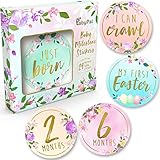 Baby Monthly Milestone Stickers - (Set of 24) Premium Metallic Gold Floral Month Stickers for Newborn Girl First Year - Best Baby Shower Registry Gift or Scrapbook Photo Memory Keepsake
