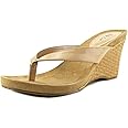 Style & Co. Womens Chicklet Patent Thong Wedge Sandals Beige 7 Medium (B,M)