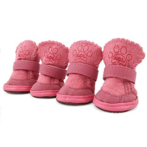URBEST 2 Pairs Pink Detachable Sole Puppy Dog Shoes Boots (5#, Pink)