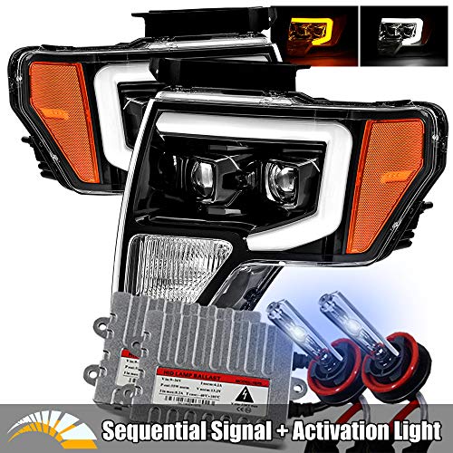 AlphaRex 8000K Xenon/Polished Black For 09-14 Ford F150 LED Tube Dual Projector Headlights with Switchback DRL/Sequential Signal/Activation Light AlphaRex 8000K Xenon/Polished Black For 09-14 Ford F150 LED Tube Dual Projector Headlights with Switchback DRL/Sequential Signal/Activation Light