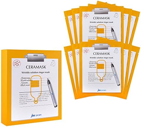 Ceramask - Wrinkle Solution Ringer Mask - 10 Pack Box - Premium Pore Care Face Mask Sheet for Moisturizing, Wrinkle Reducing, Vitamin Replenishing, and Rejuvenating Facial Spa with Caviar Extract