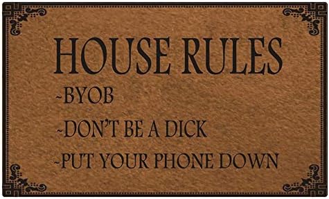 JANNINSE House Rules Brown Black Floral Retro Style Geometric Small Doormat, Front Door Welcome Entrance Door Mat, Indoor/Outdoor Fun Door Mat, Entrance, Garage, Patio