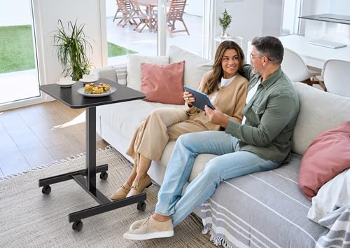 BONTEC Mobile Standing Desk 65 x 48 cm with 4 Swivel Wheels, Height Adjustable, Bed Table, Portable Desk for Office and Living Room, Multifunctional Table with Wheels for Bedroom