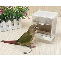 Old Tjikko Parrot Automatic Feeder,No-Mess Bird Feeder,Cage Accessories for Budgerigar Canary Cockatiel Finch Parakeet Seed Food Container (Hooked Bird Feeder)
