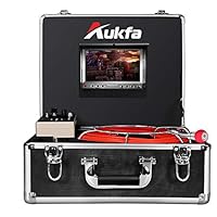 Aukfa Sewer Camera with Distance Counter and DVR 30m-100ft Cable - Drain Pipe Inspection Camera with 7 Inch LCD Monitor Waterproof IP68(8GB SD Card)