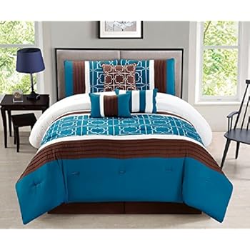 Amazon.com: Turquoise Blue, Brown and White Comforter Set