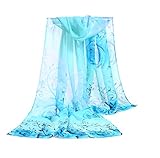E-Clover Lightweight Chiffon Sheer Scarves: Women's Fashionable Flower Print Scarf (Aqua)