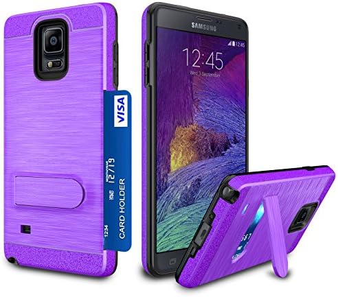 Galaxy Note 4 Case, Zectoo Galaxy Note 4 Wallet case Heavy Duty [Card Pocket] Anti Scratch Dual Layer Kickstand Shockproof Bumper Protective Hybrid Card Case Cover for Samsung Galaxy Note 4 - Purple