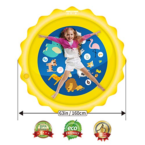 HISTOYE Outdoor Sprinkle Play Mat Summer Sprinklers for Yard Kids 63" Large Size Splash Pad for Toddler Outside Toys Fun Lawn Water Mat Toy Wading Pool for Girl Boy Babies