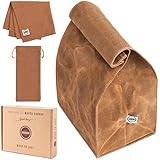 Large Waxed Canvas Lunch Bag, Reusable Lunch Box, Napkin and Cutlery Bag for Men, Women, Thick and Waterproof Lunch Tote with Reinforced Stitching, Durable, Easy to Carry at Work and School by ASEBBO