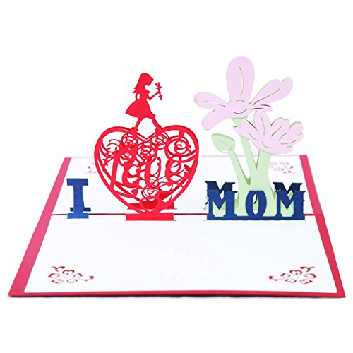 3D Popup Mother Greeting Card "I Love Mom" Happy Mother's Day Gift Card for Mom Birthday