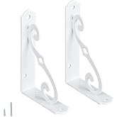 HOME MASTER HARDWARE Decorative Shelf Brackets, 5x3.5 inch, White, 2 Pack | Supports 200lbs/pair, Wall Brackets for Wood Shelves, Metal L Supports with Screws, Home Decor and DIY Projects