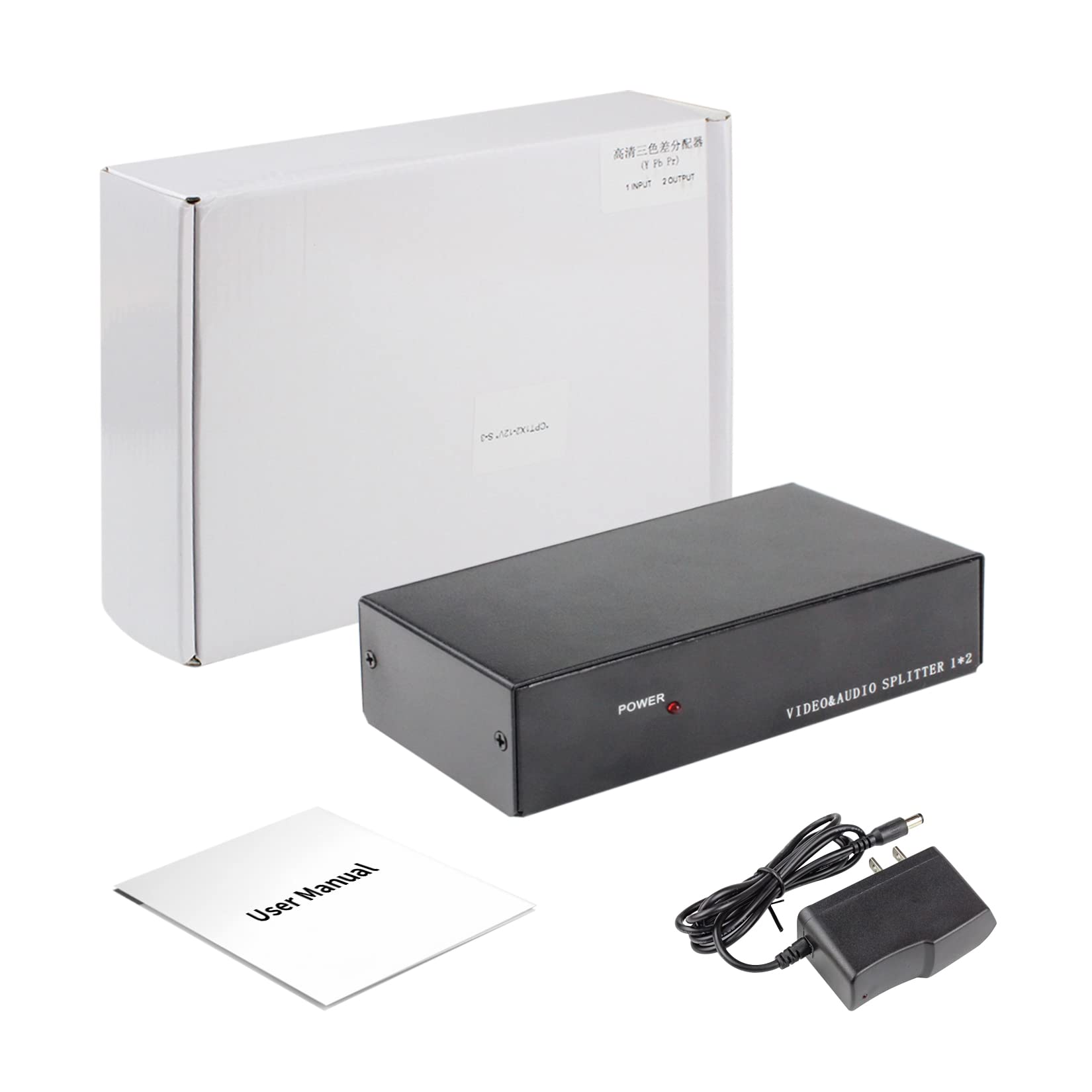 BolAAzuL 2-Way Component Video Splitter 1 in 2 Out, 1x2 YPbPr RCA Component AV Splitter Selector Converter, HDTV Video Audio Distribution 2 Port, Plug & Play, for Computers Video Scalars DVD VCR