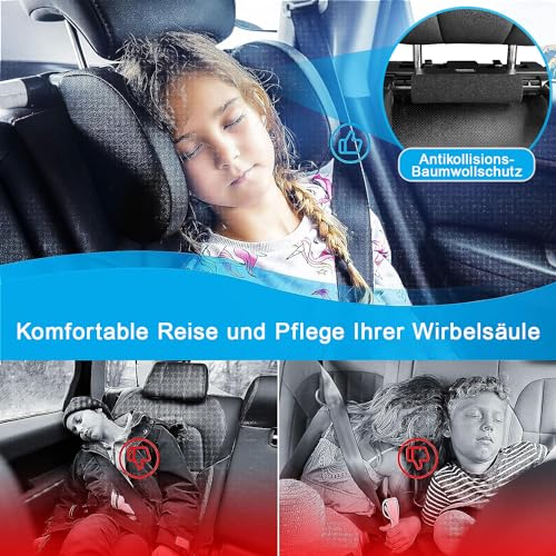 Aipwerer Children's Car Headrest, Retractable, Removable, Pack of 2 | Black A05 PVC Side Pillow for Children & Adults Ideal for Sleeping in the Car