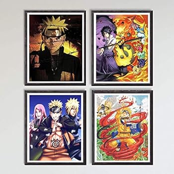 MS Fun Naruto Shippuden Poster Gift Wall Decor Canvas Art Print,8 x 10 Inches,No Frame,Set of 4