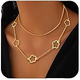 NAOKIFU Four Leaf Clover Necklace for Women 18K Gold Layered Dainty Plated Stainless Steel 4 Leaf Clover Necklace Flower Lucky Charm Pendant Jewelry Gifts