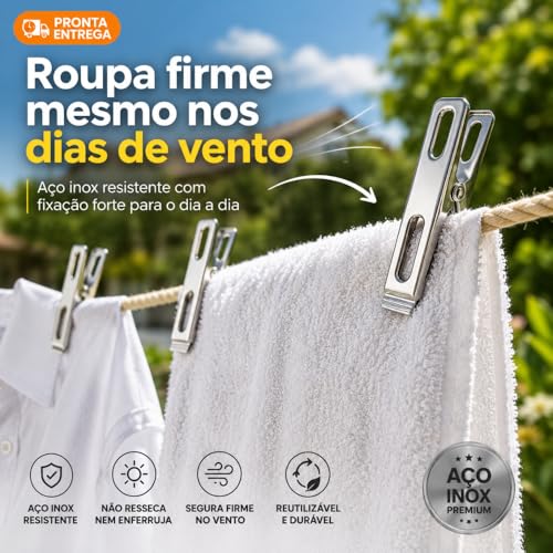 Kit 40 Prendedores de Roupa em Aço Inox Resistente - Pregador de Roupa Inox para Varal, Embalagens, Papelaria - Kit Prendedores Premium Duráveis, Fortes e Resistentes ao Sol e Vento - Amel (40)
