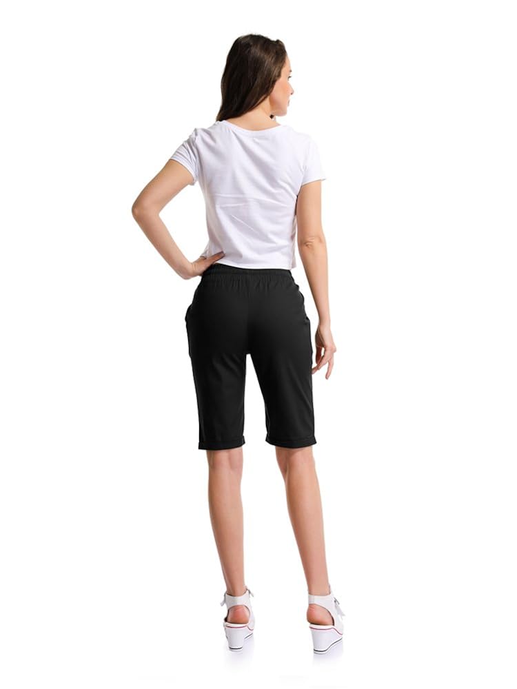 Bermuda da donna, lunghezza al ginocchio, a vita alta, per yoga, palestra, camminata, elasticizzati, tinta unita, eleganti, per ufficio, lavoro, con tasca, ad asciugatura rapida, per fitness e sport
