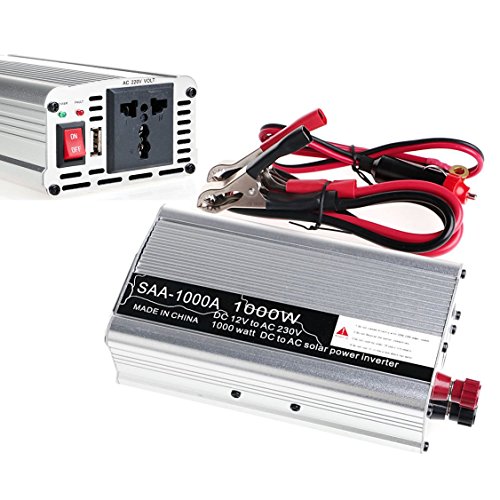 NeeGo AC220V Car Battery Power Inverter 1000W 12V DC to AC 220V Output Power - Universal Outlet Plug & USB Output