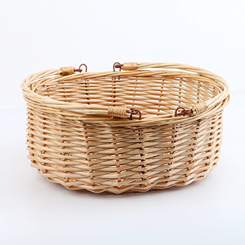 MEIEM Wicker Picnic Basket Hamper with Double Folding Handles, Oval Storage Basket with Handles. (Natural) - Thumbnail 2