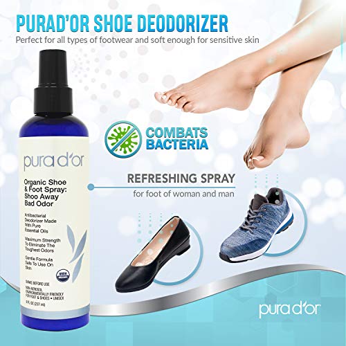 image for PURA D'OR Organic Shoe and Foot Spray: Shoo Away Bad Odor 8 oz - USDA 