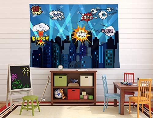 Superheroes Theme Party Photography Backdrop with Props. Super Hero Cityscape Photo Booth Background for Kids Party Birthday Wall Decorations - Image 4