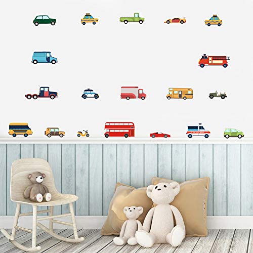 IARTTOP Cartoon Transports Vehicles Wall Decal, Colorful Kids Educational Transportation Wall Sticker for Nursery Playroom Decoration, Traffic Cars Theme Boys Bedroom Wall Art