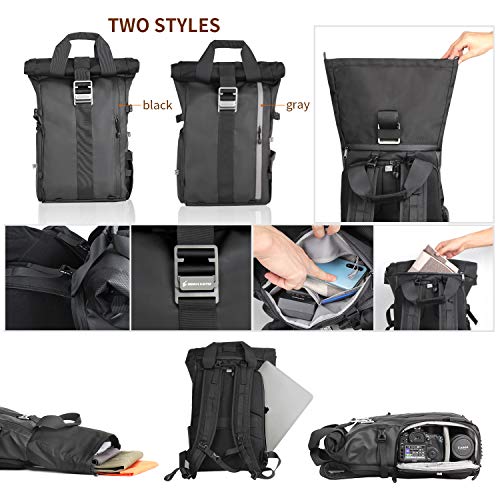 Camera Backpack Rolltop with Laptop Compartment Quick Side Access for